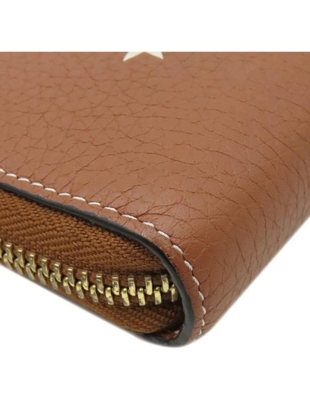 Loewe Wallet Star Motif Grain Calf Leather Brown Gold Zip Around
